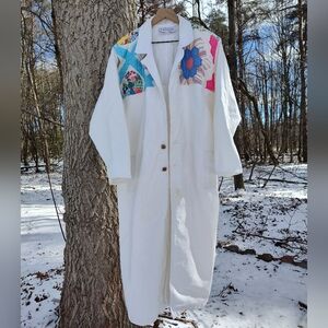 White Quilted Duster Jacket Upcycled Patchwork KAS Originals 80s Cotton One Size